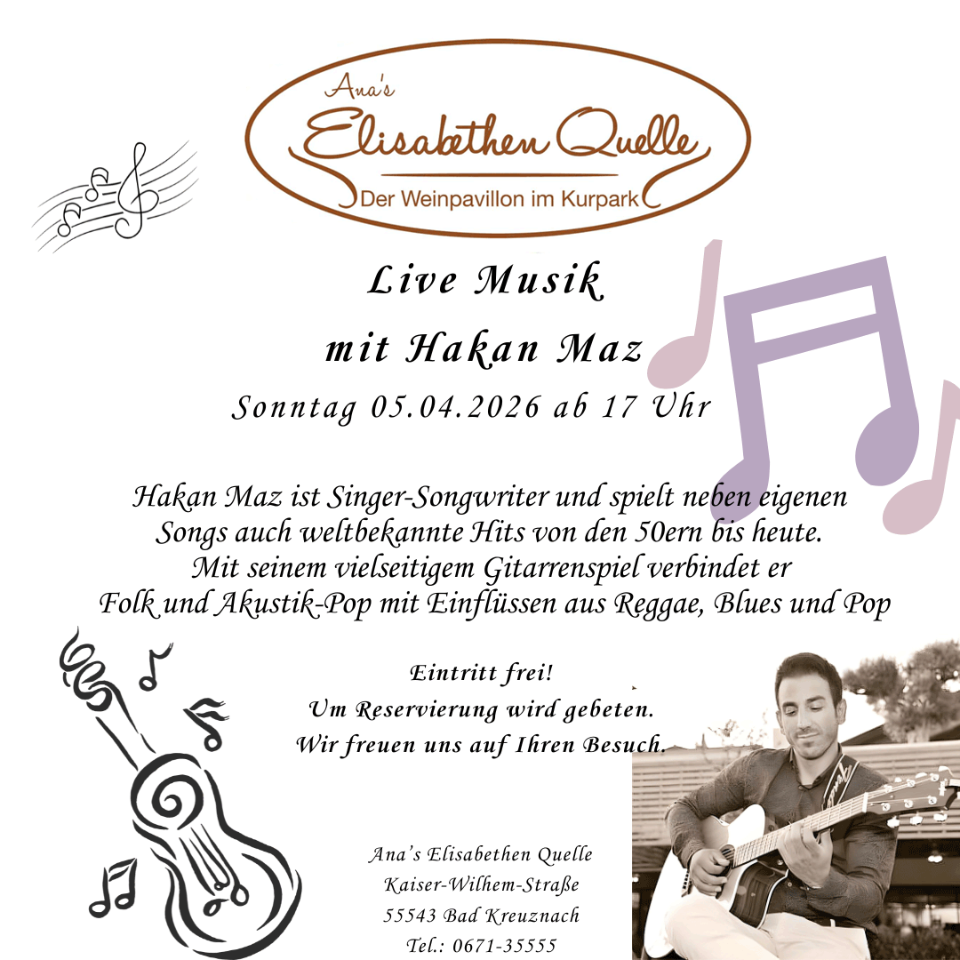 Live Musik mit Hakan Maz am 05.04.2026, Eintritt frei