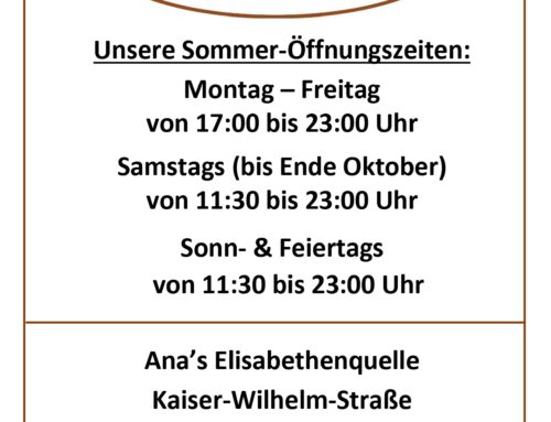 Unsere Sommer-Öffnungszeiten